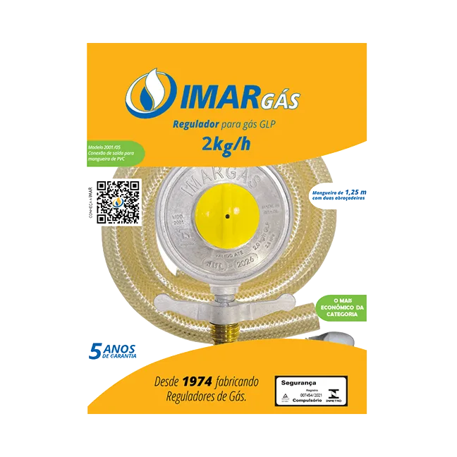 Regulador de pressão para gás com capacidade nominal de 2kg/h com mangueira de 1,25cm
