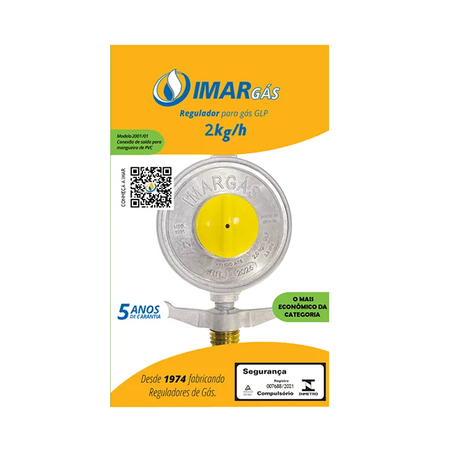Regulador de pressão para gás com capacidade nominal de 2kg/h