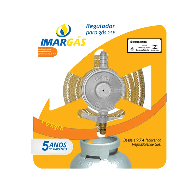 Regulador para gás GLP com vazão de 1kg/h com mangueira PVC de 0,80 m