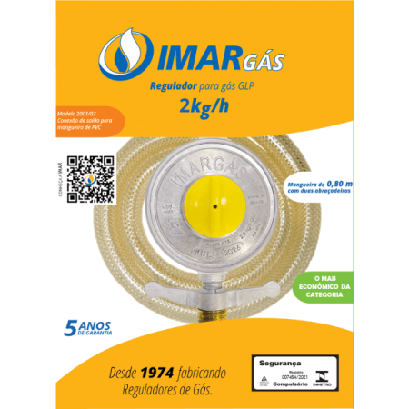Regulador de pressão para gás com capacidade nominal de 2kg com mangueira de 0,80cm