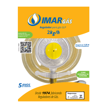 Regulador de pressão para gás com capacidade nominal de 2kg com mangueira de 1,25cm