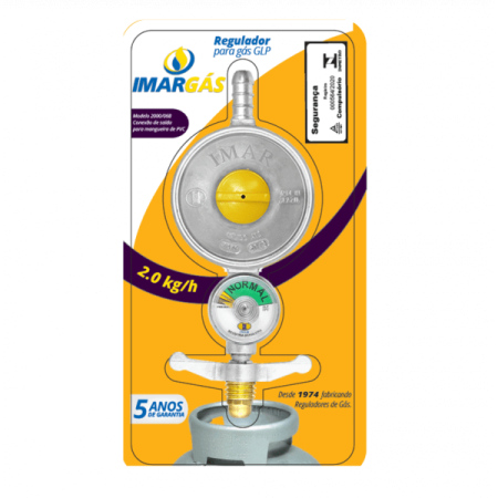 Regulador para gás GLP com vazão de 2kg e manômetro para mangueira PVC
