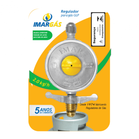 Regulador para gás GLP com vazão de 2kgh para tubo de cobre